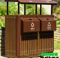 公園景區古典鋼木分類垃圾桶