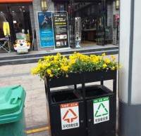 環(huán)衛(wèi)分類垃圾桶上栽花,成為城市風(fēng)景線